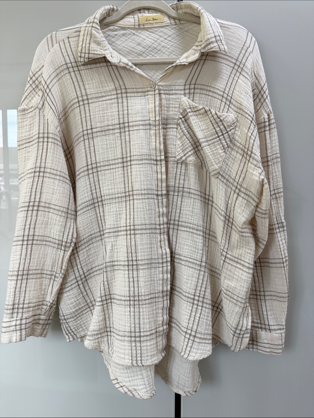 Love Notes Neutral Beige Plaid Shirt